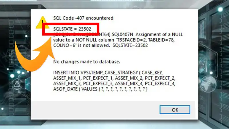 DB2 SQL Error SQLCODE 407 SQLSTATE 23502