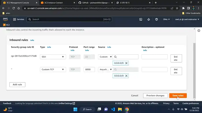 Set a custom TCP inbound rule 