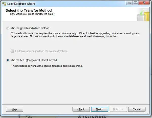 select the SQL Management Object method and press the "Next" button