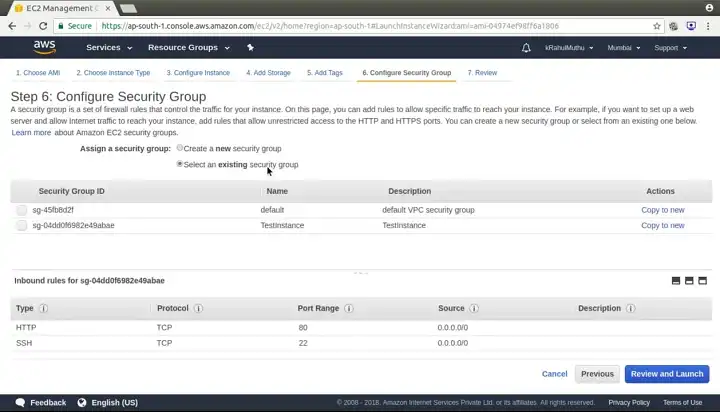 target EC2 instance