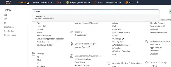search for CodeDeploy