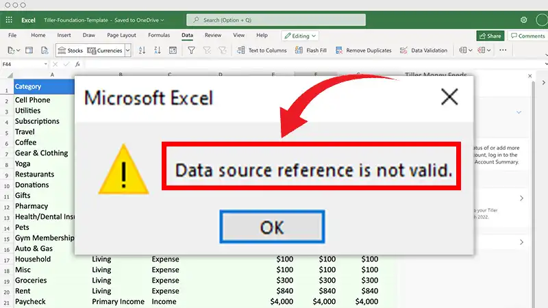 Data Source Reference is not Valid' Error in Excel