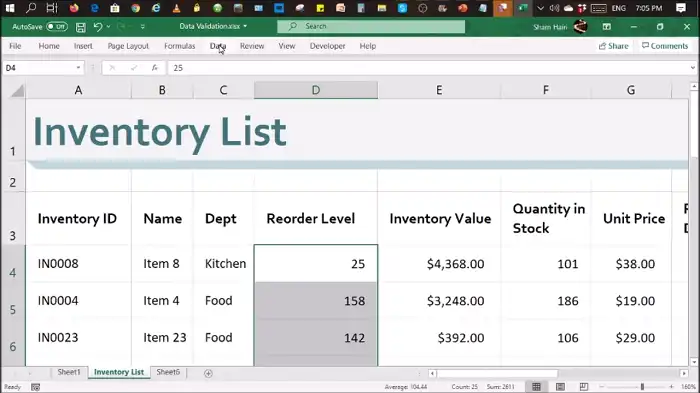 Data tab in the Excel ribbon