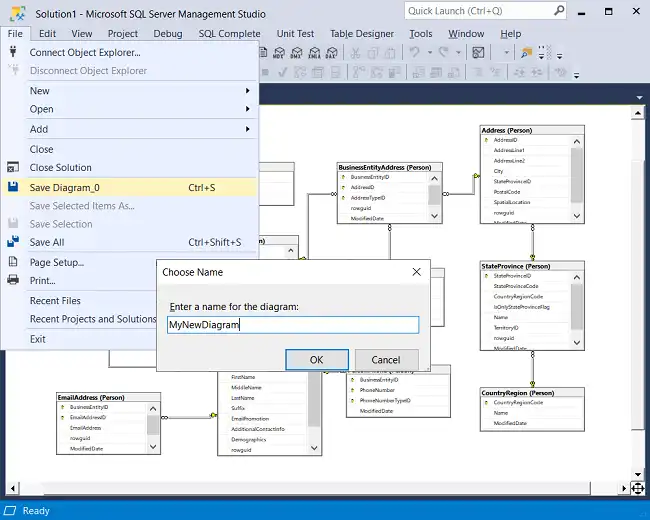 SSMS Export Diagram dialog box