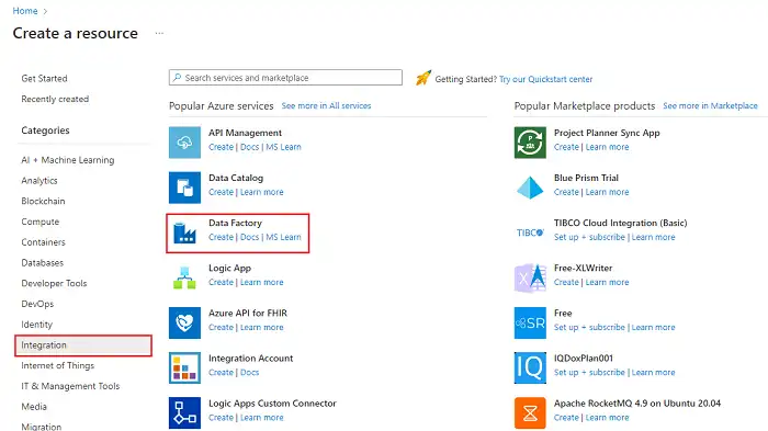 Set up Azure Data Factory