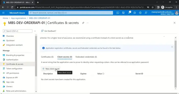 click on New client secret