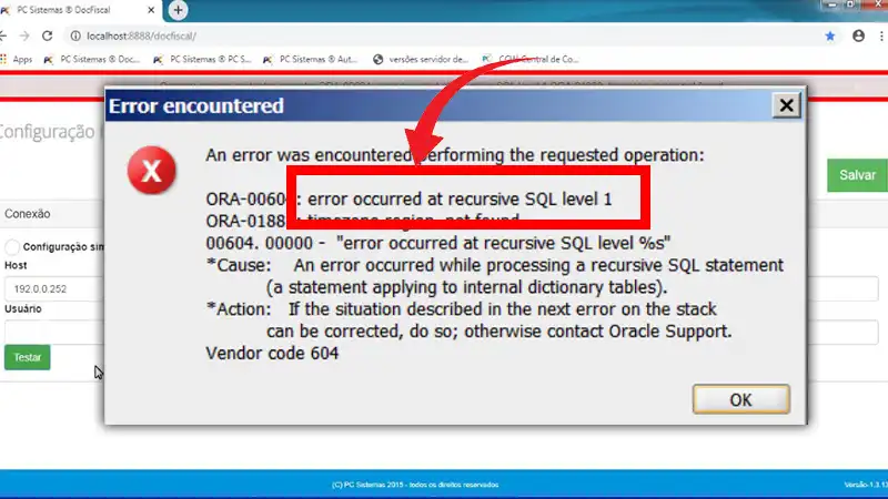 Error Occurred at Recursive SQL Level 1