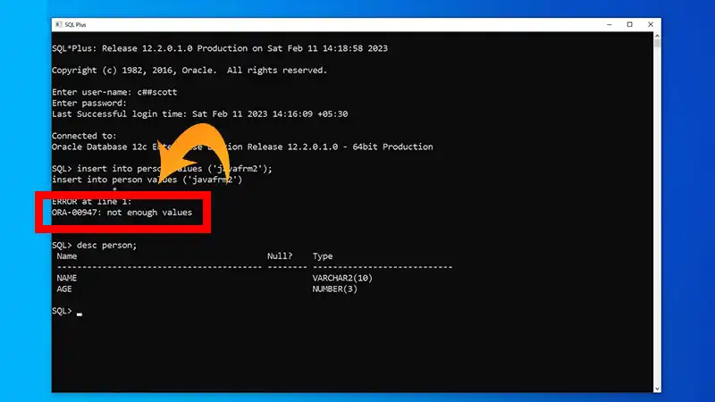 SQL Error ORA 00947 Not Enough Values