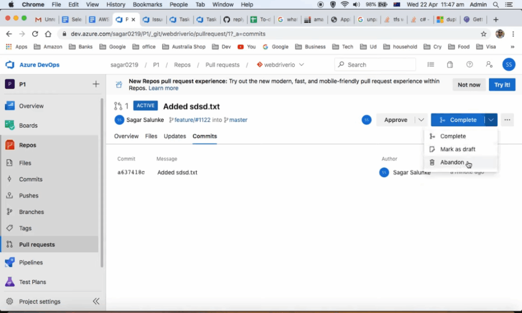 How to Abandon a Pull Request in Azure DevOps