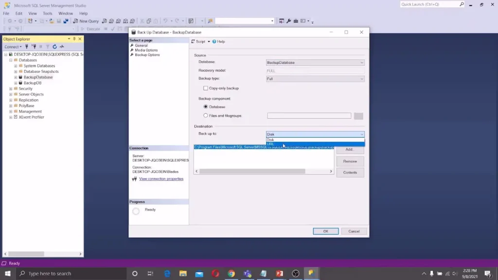 Backup the SQL Database to the Blob Container