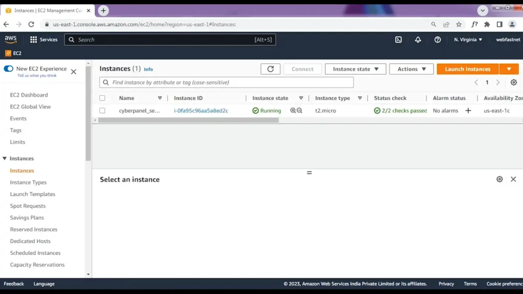 Select the EC2 instance you want to delete
