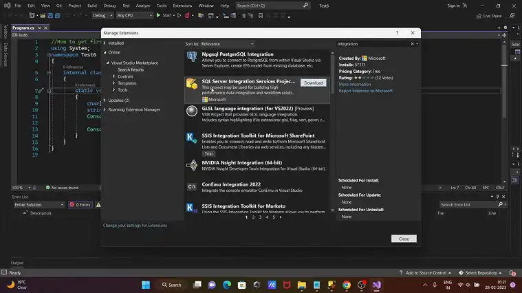 Install SSIS Extension