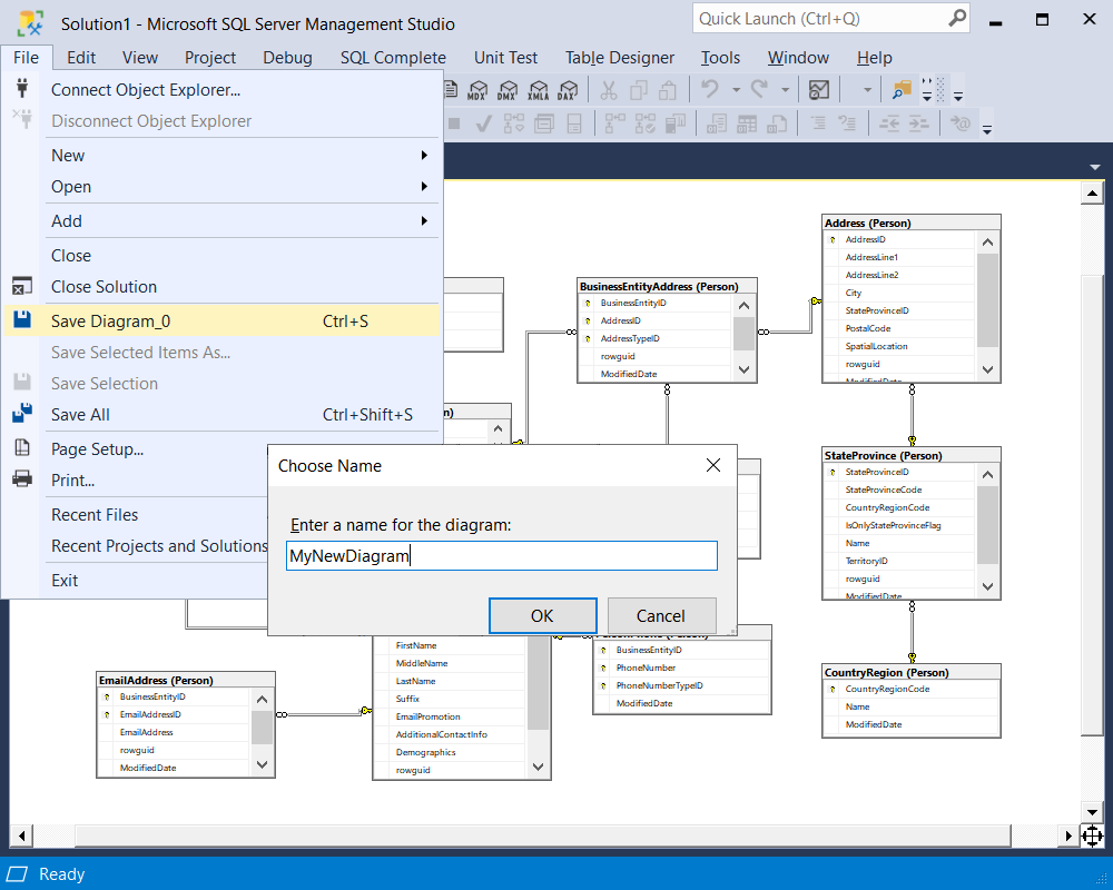 SSMS Export Diagram dialog box.